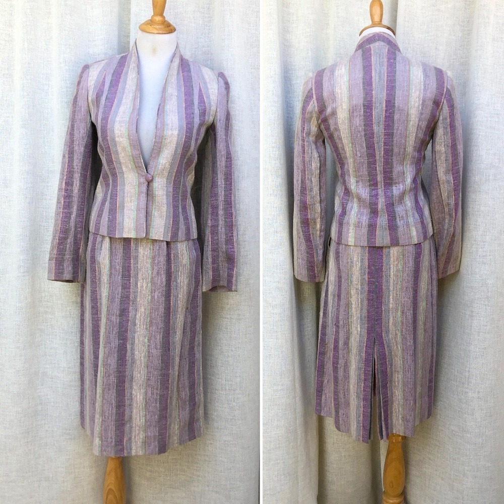 Haberdasher lavender purple linen stripe single breasted blazer pencil skirt set